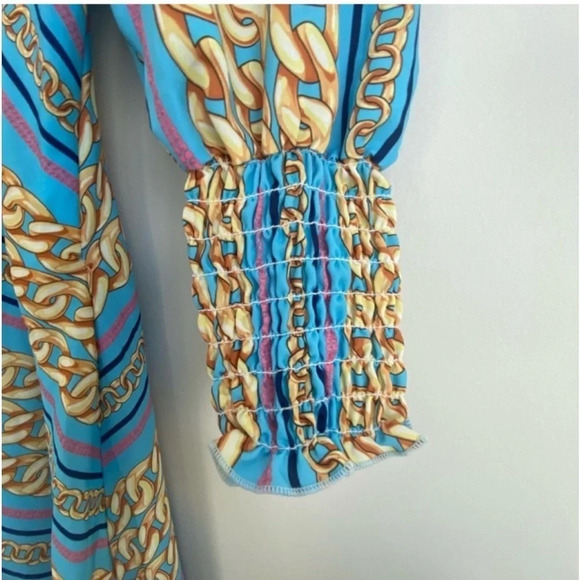 NWT Queen Bee Ruffle Plunge Front Midi Chain Print Maternity Dress Size 12 - Picture 5 of 13